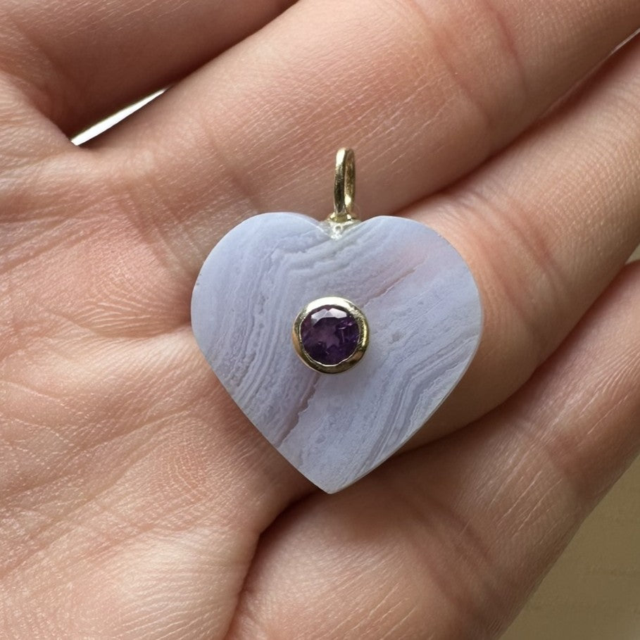 Blue Lace Agate Heart Charm