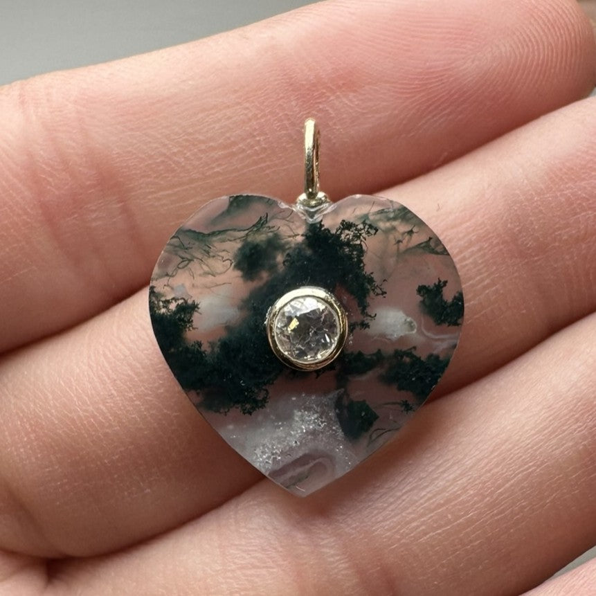 Moss Agate Heart Charm