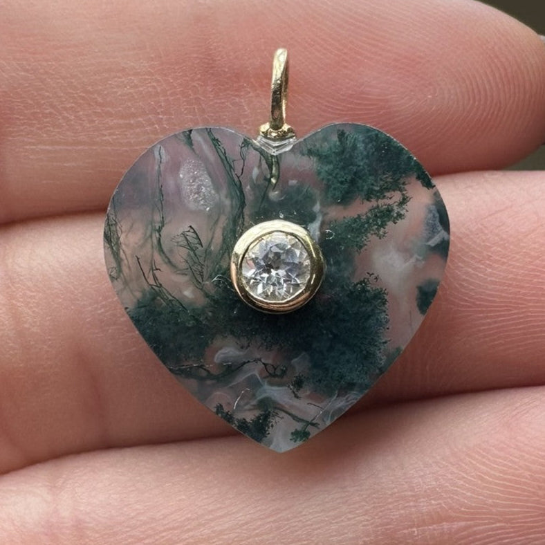 Moss Agate Heart Charm