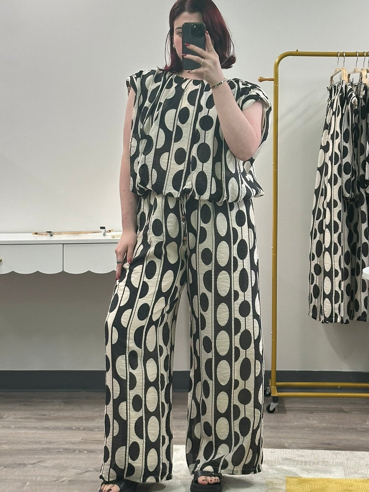 Black & Cream Oval Polka Dots Pants