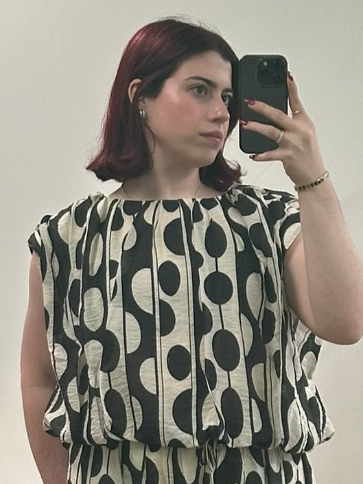 Black & Cream Oval Polka Dots Top