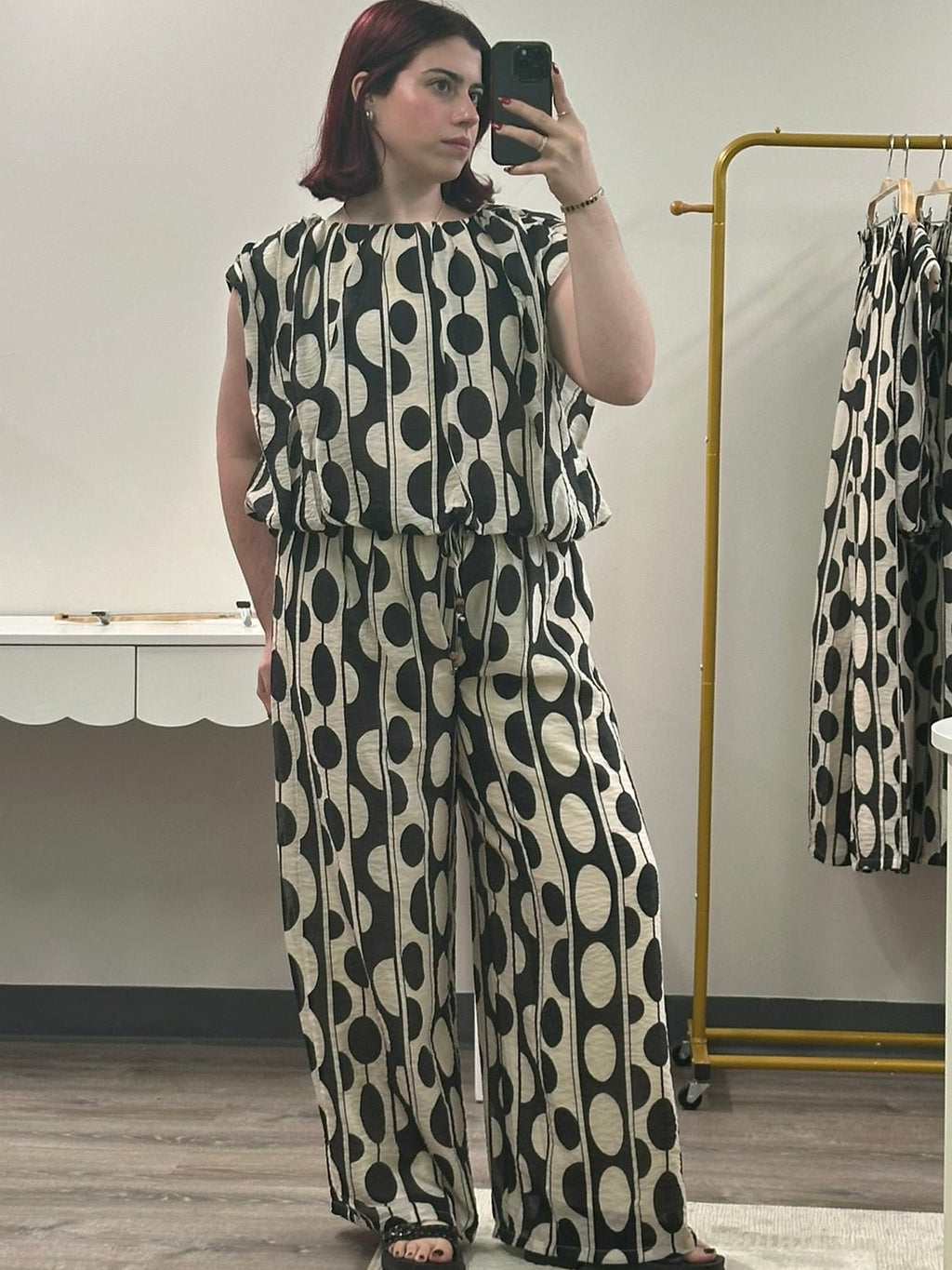 Black & Cream Oval Polka Dots Pants