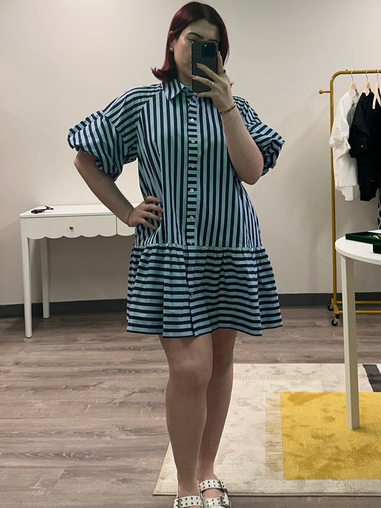 Blue-on-Blue Striped Mini Dress