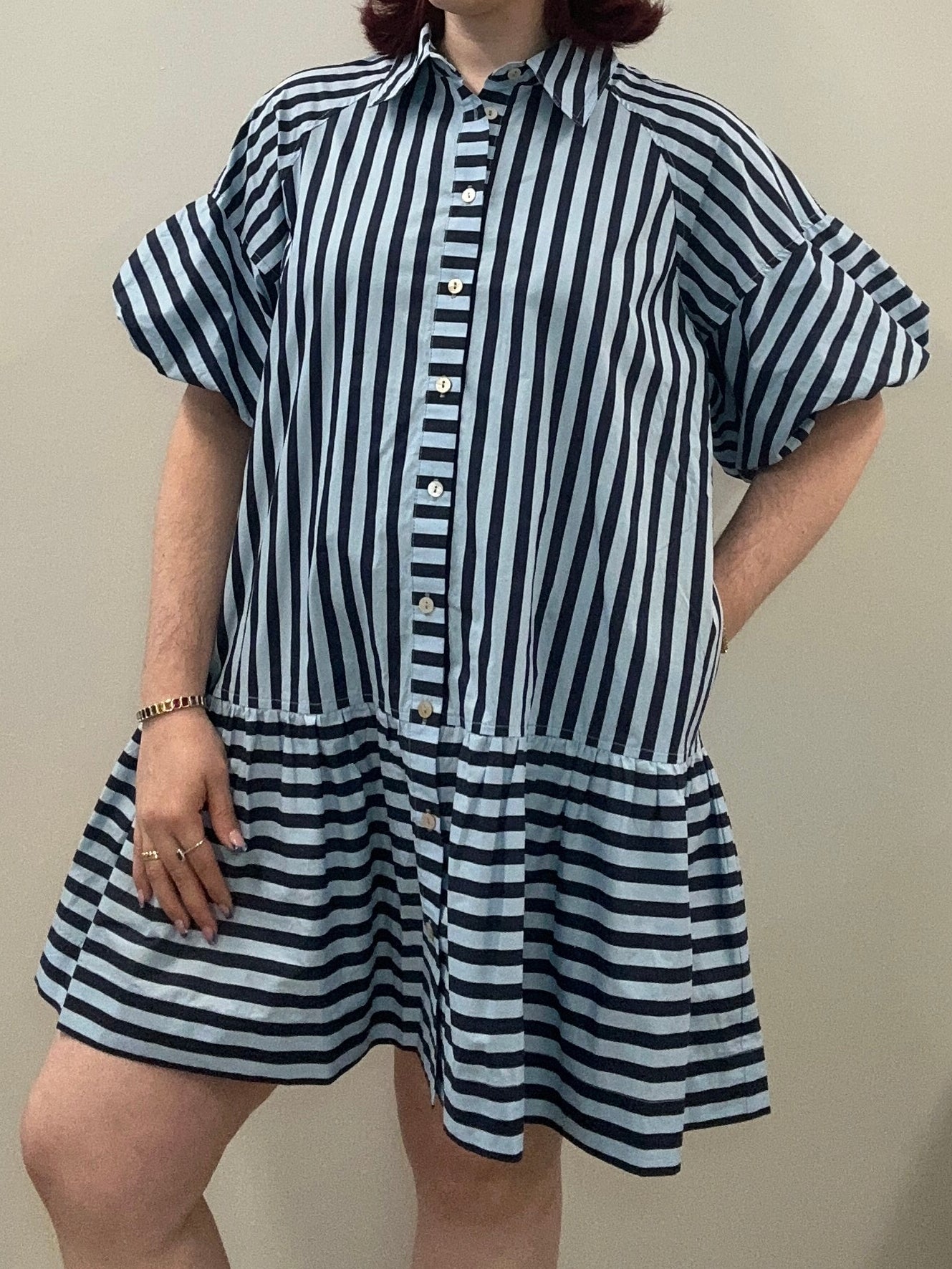 Blue-on-Blue Striped Mini Dress