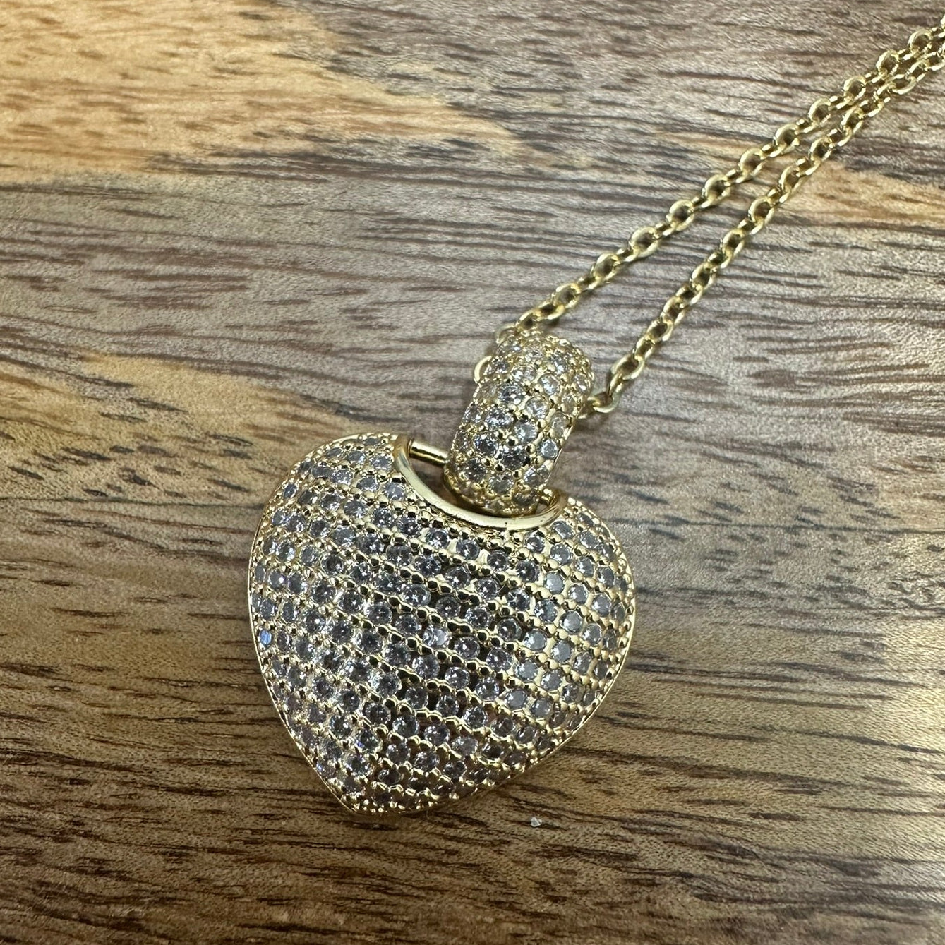 Pavé Puff Heart Gold Plated Necklace