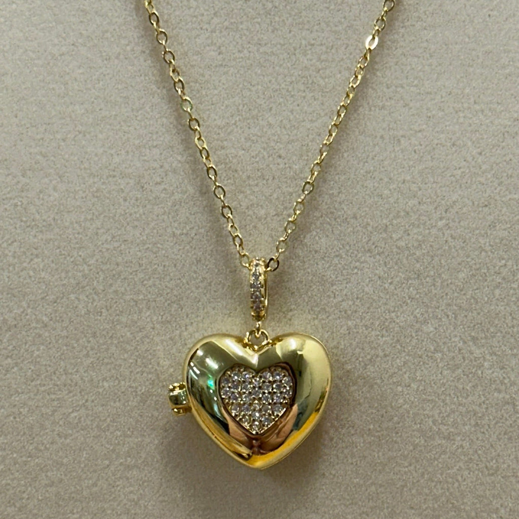 Pavé Heart Locket Gold Plated Necklace