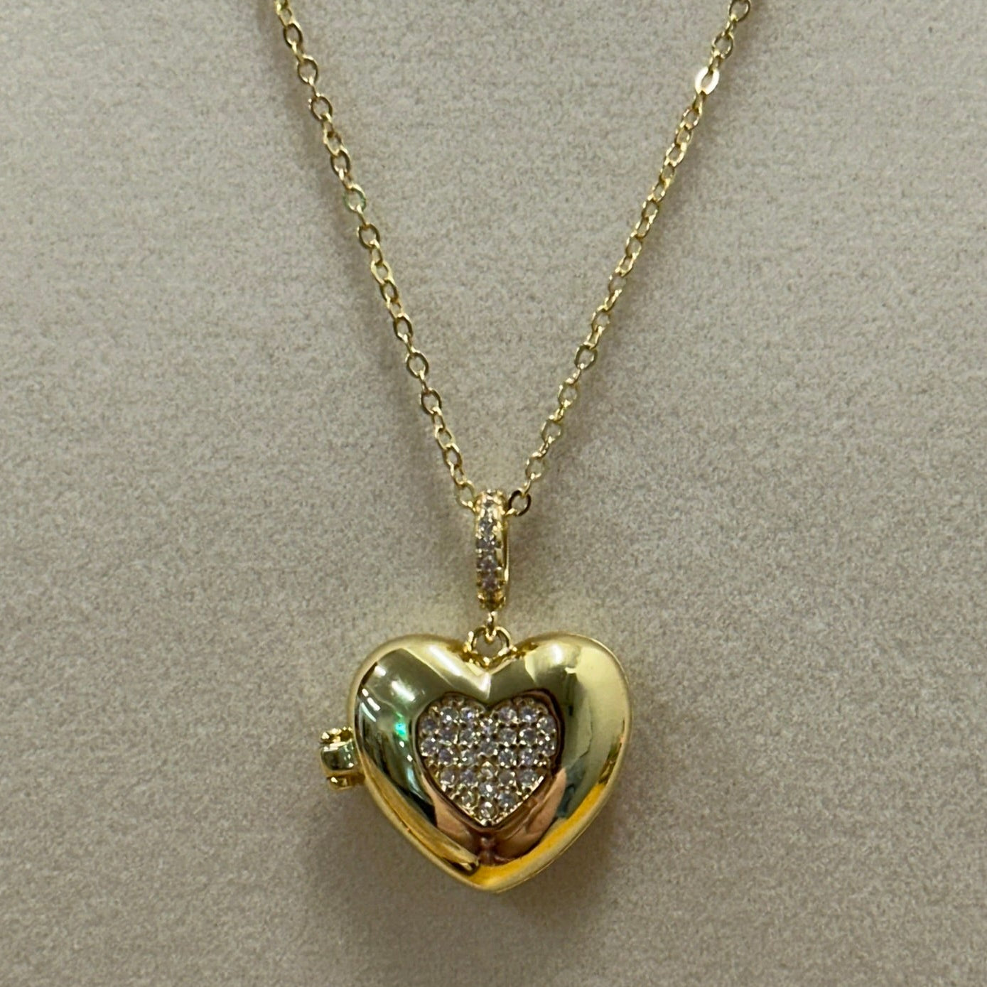 Pavé Heart Locket Gold Plated Necklace