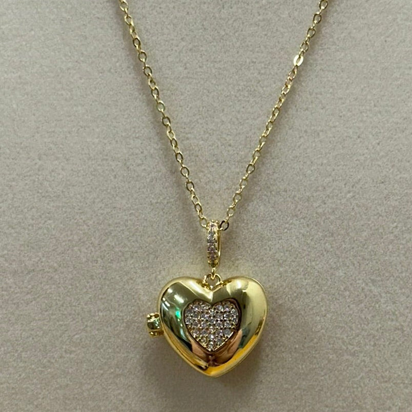 Pavé Heart Locket Gold Plated Necklace