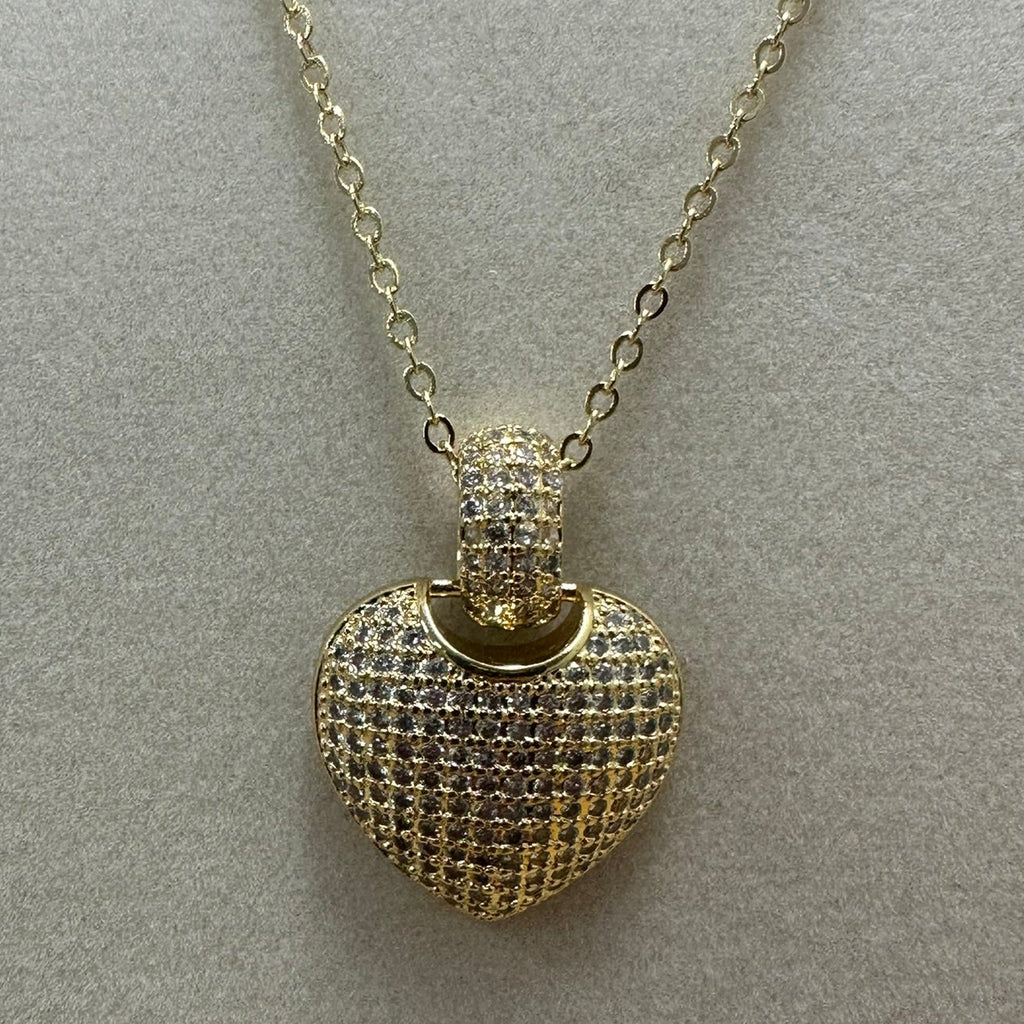 Pavé Puff Heart Gold Plated Necklace