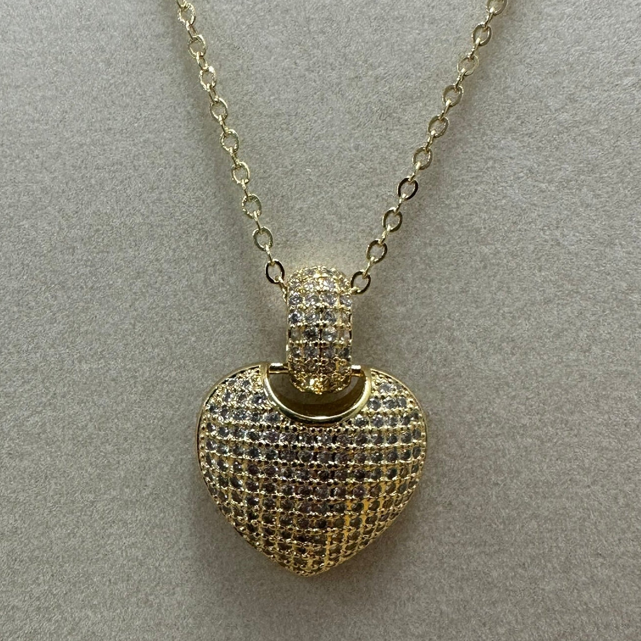 Pavé Puff Heart Gold Plated Necklace