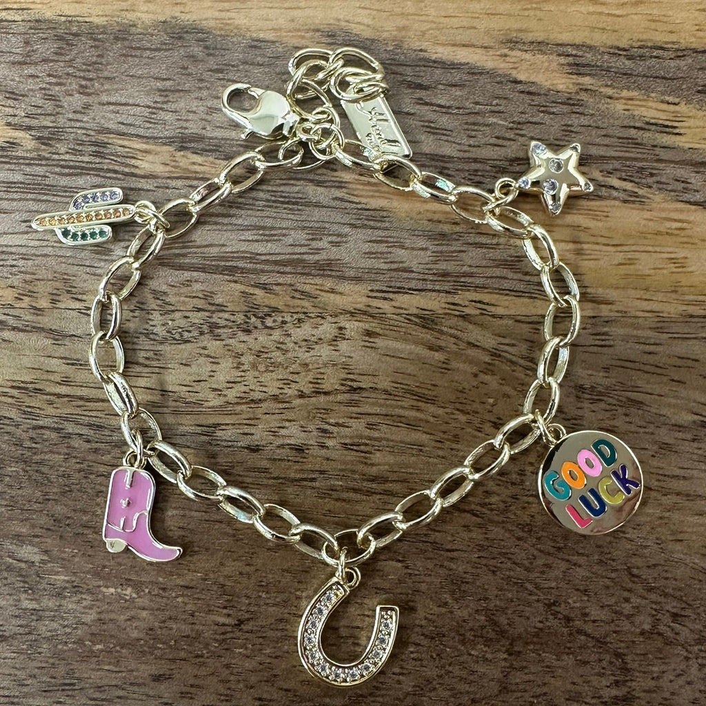 Lucky Cowgirl Gold Plated Charm Bracelet
