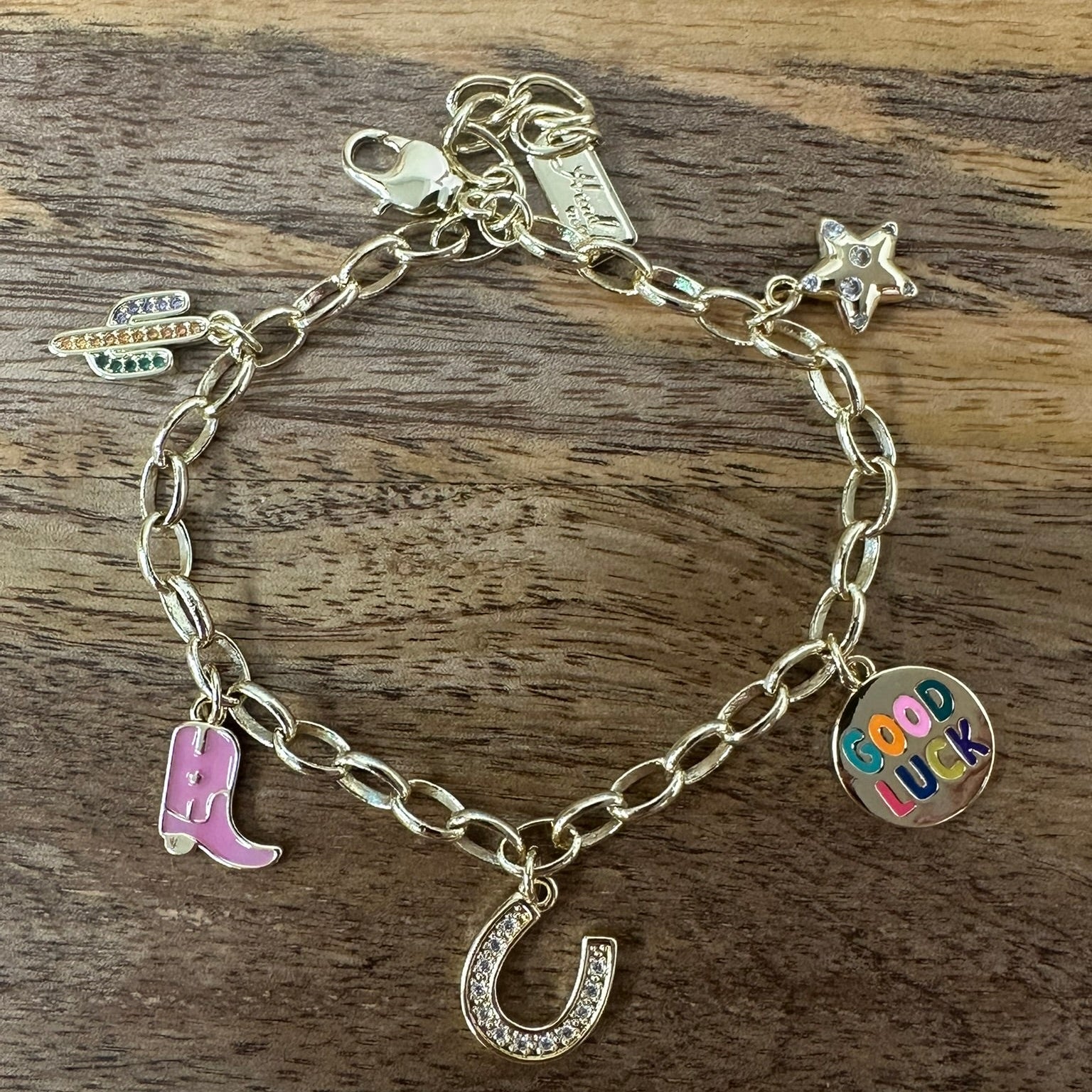 Lucky Cowgirl Gold Plated Charm Bracelet