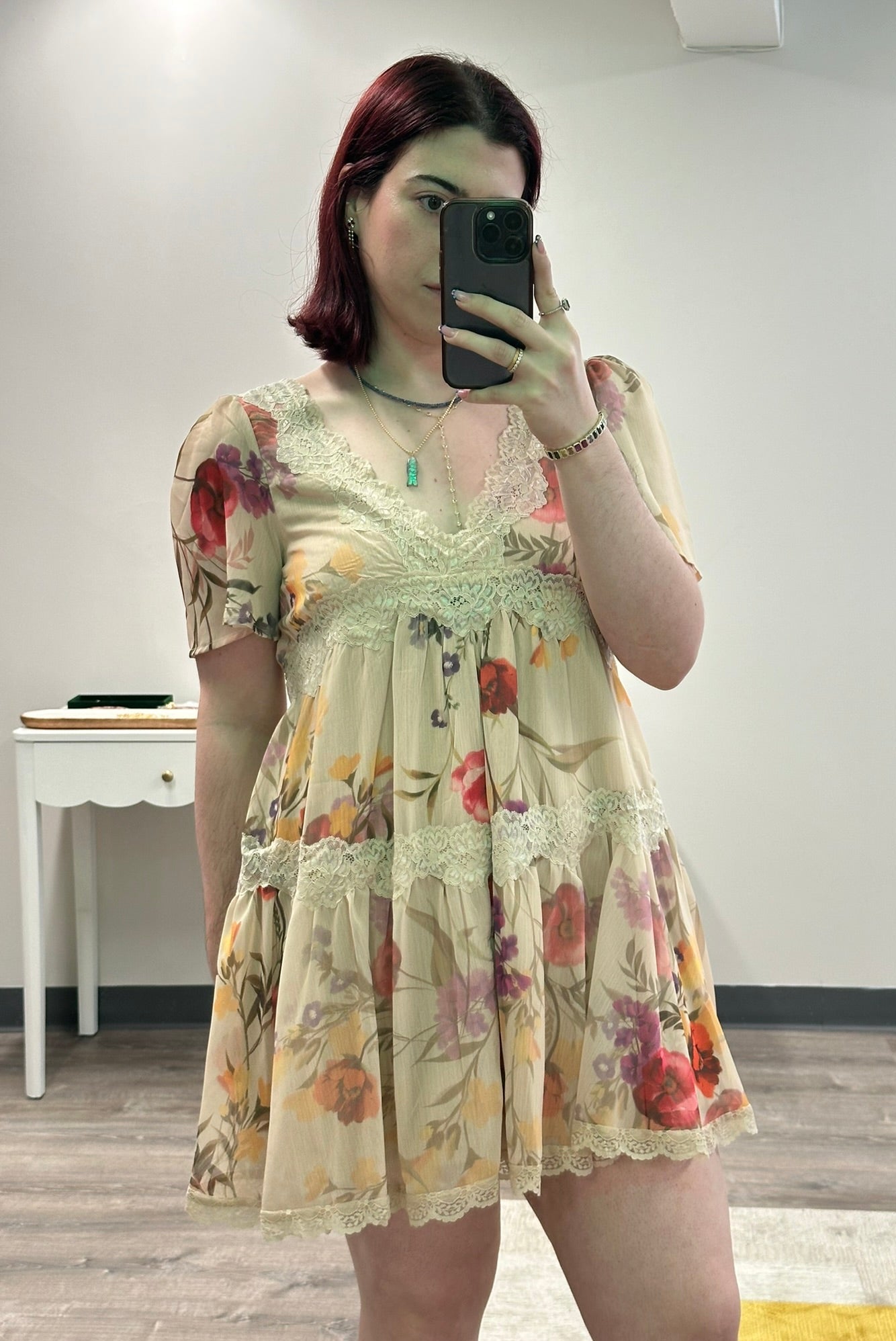 Floral Lace Empire Mini Dress