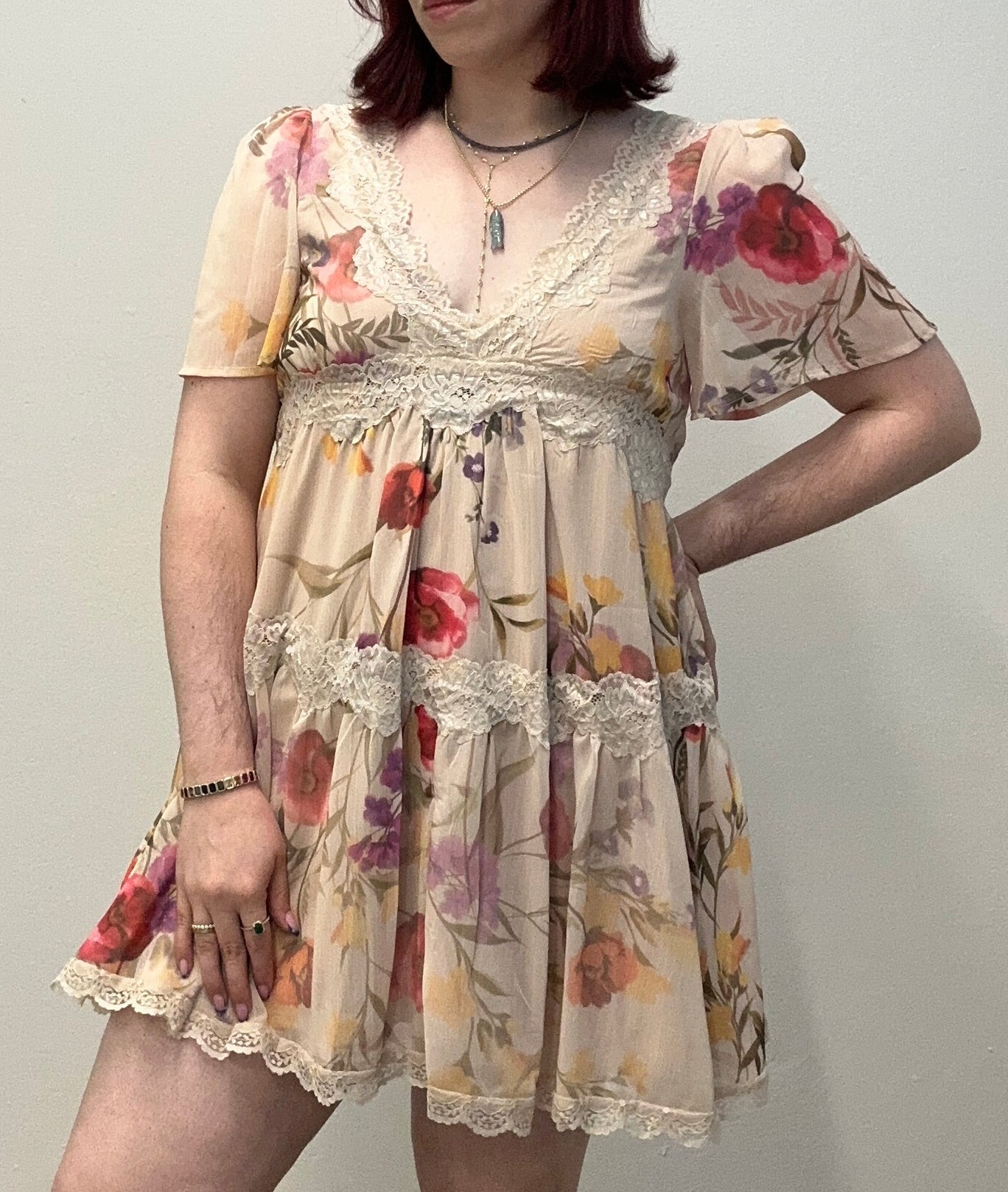 Floral Lace Empire Mini Dress