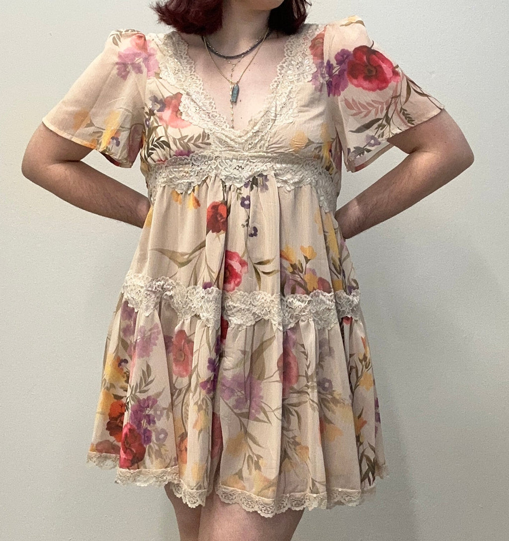 Floral Lace Empire Mini Dress