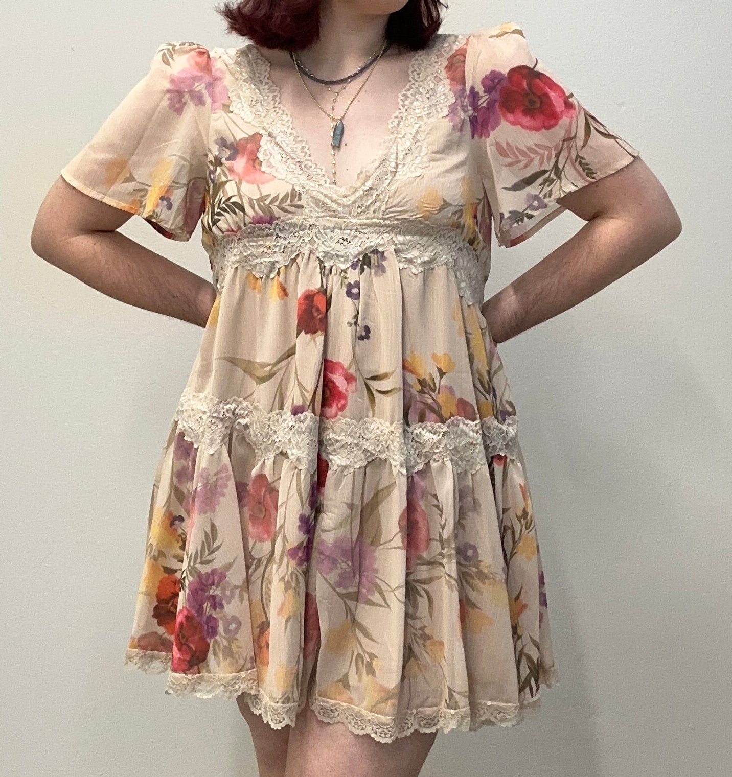 Floral Lace Empire Mini Dress