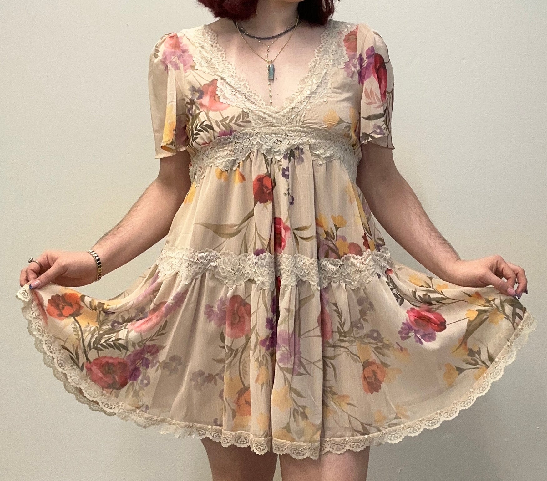 Floral Lace Empire Mini Dress