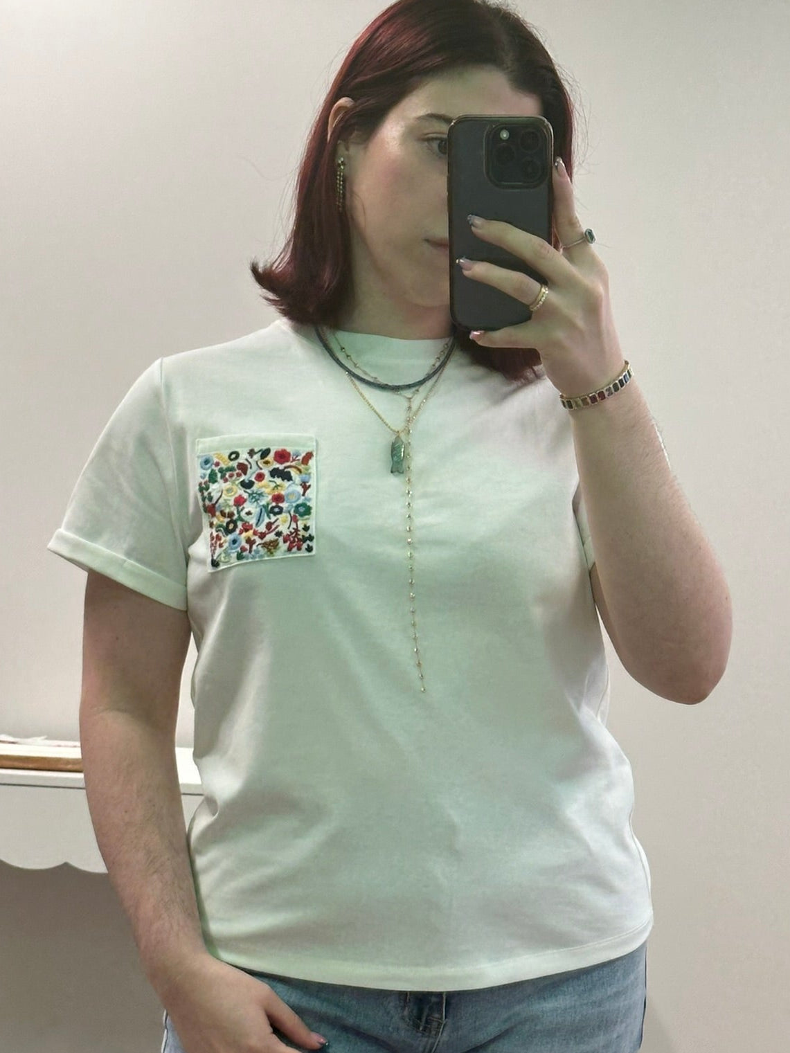 Floral Pocket White Tee