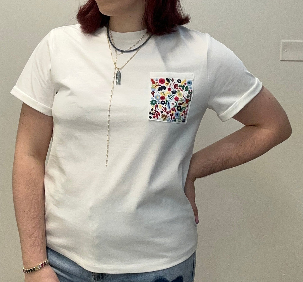 Floral Pocket White Tee