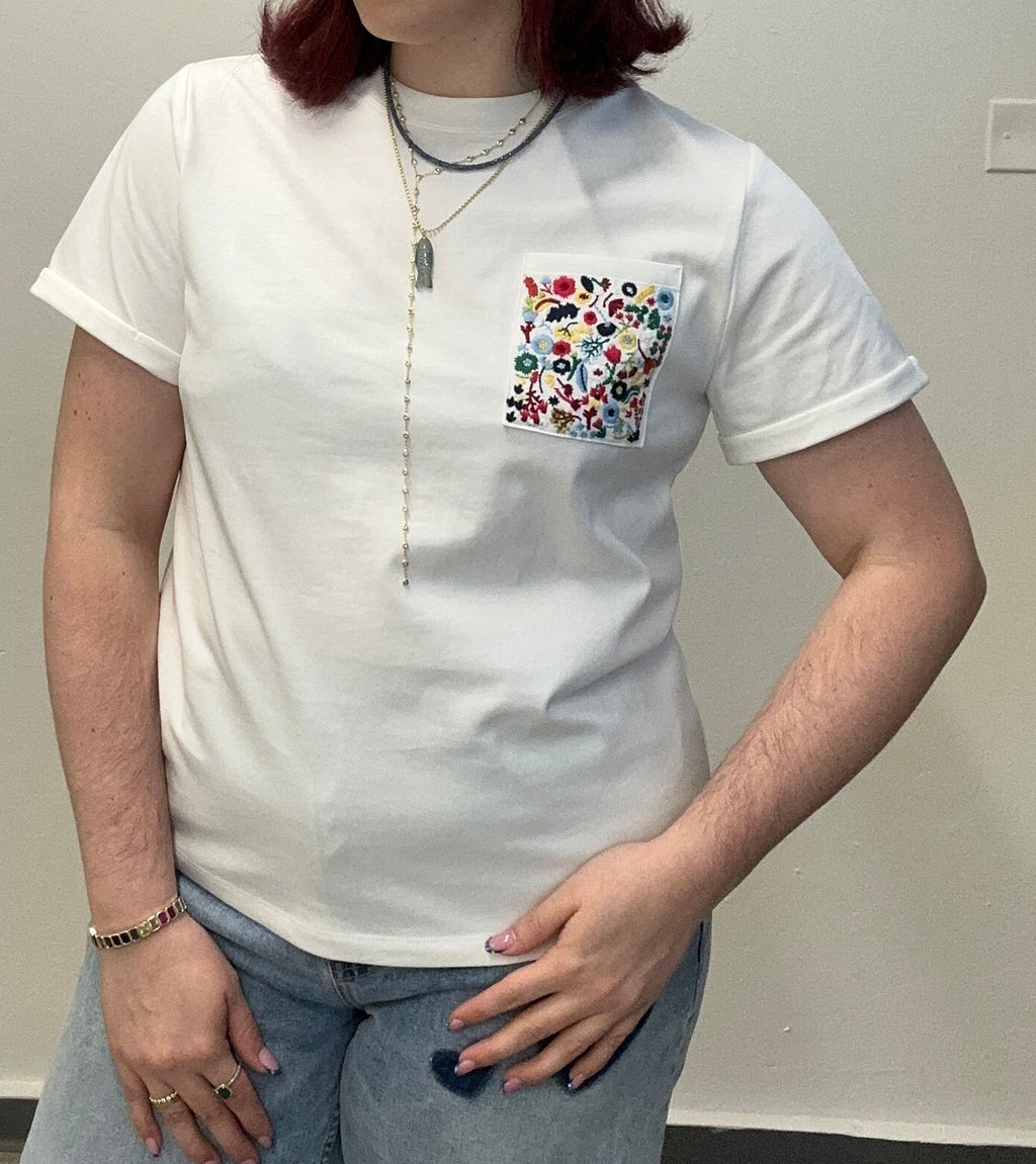 Floral Pocket White Tee