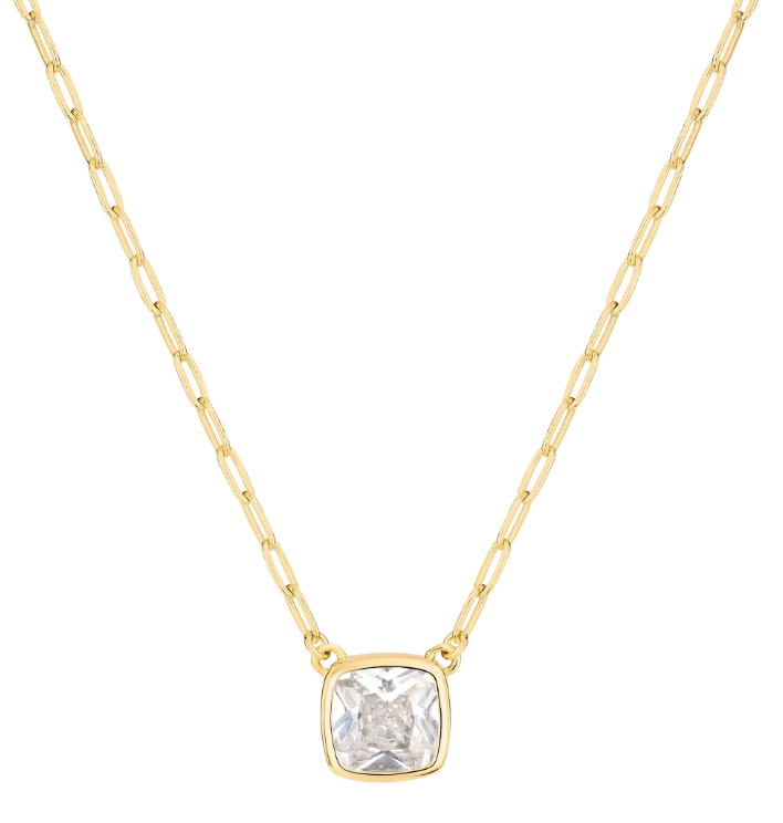 Square Clear Bezel Pendant Necklace