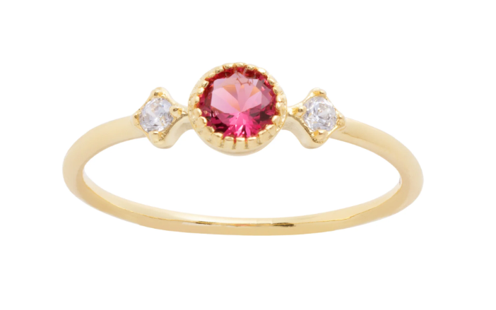 Dark Pink & Clear Stone Trio Ring