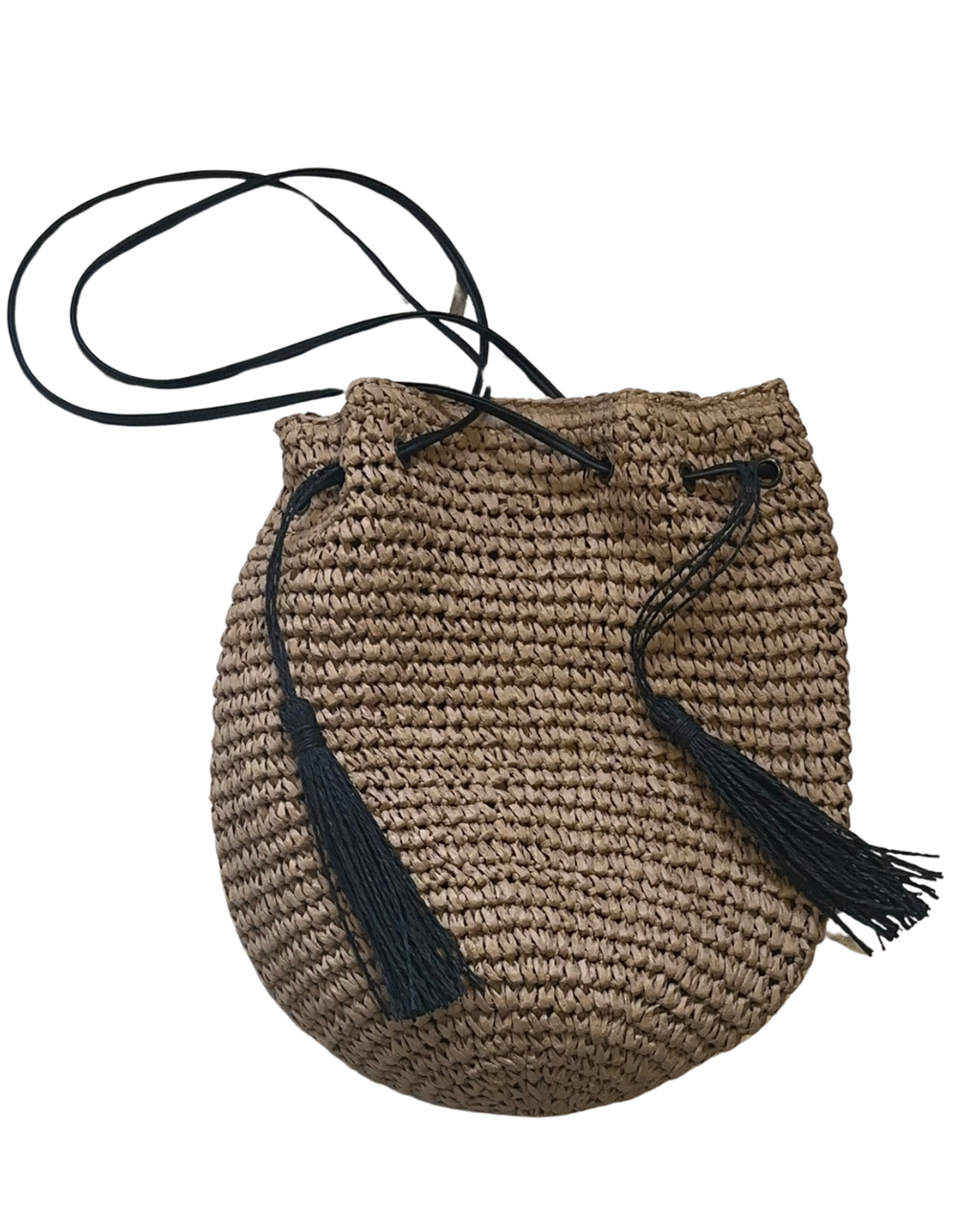 Natural Woven Tassel Bucket Bag
