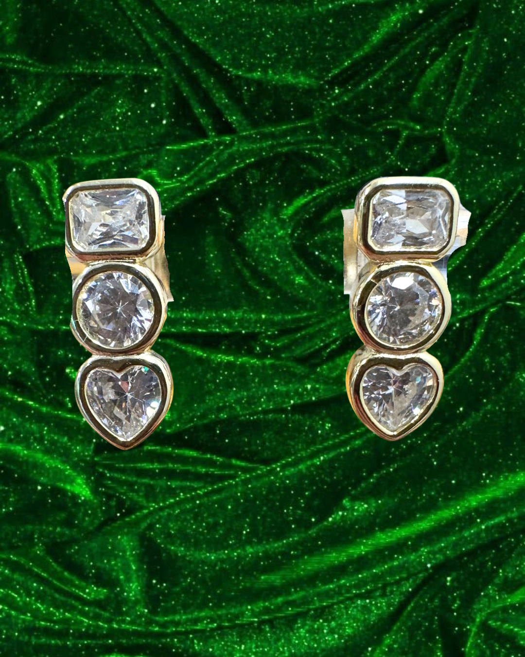 Triple Stone Drop Stud Earrings