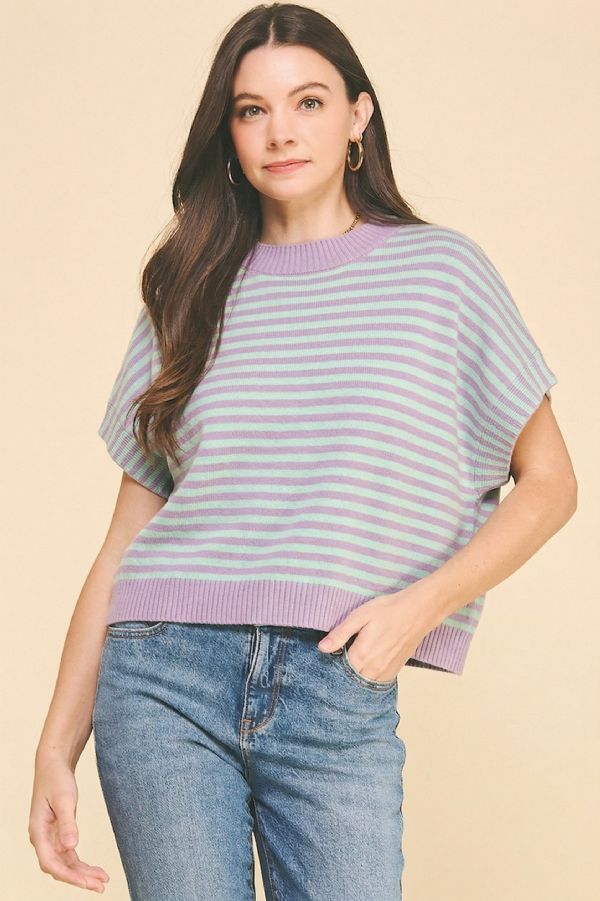 Lavender Mint Striped Knit Top
