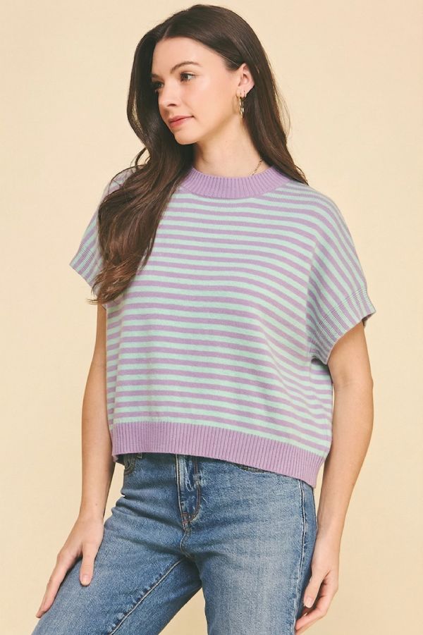 Lavender Mint Striped Knit Top