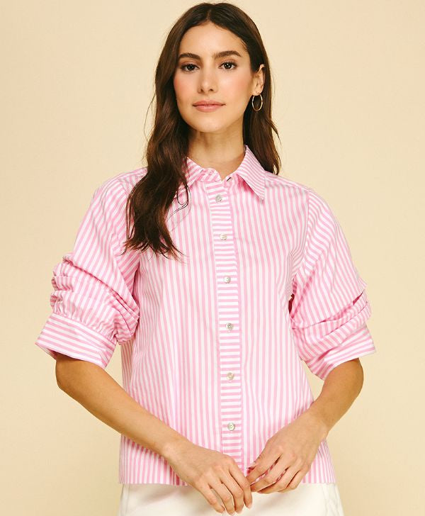 Pink & White Striped Button-Up