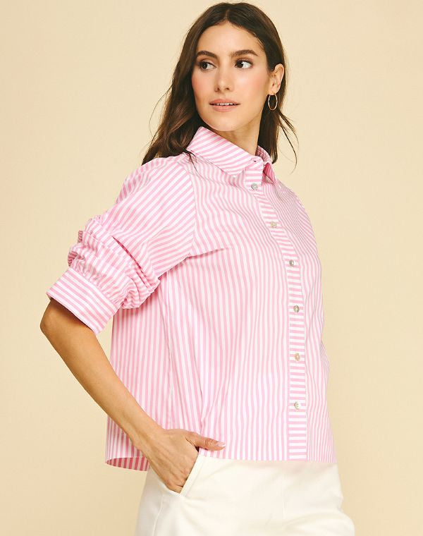 Pink & White Striped Button-Up