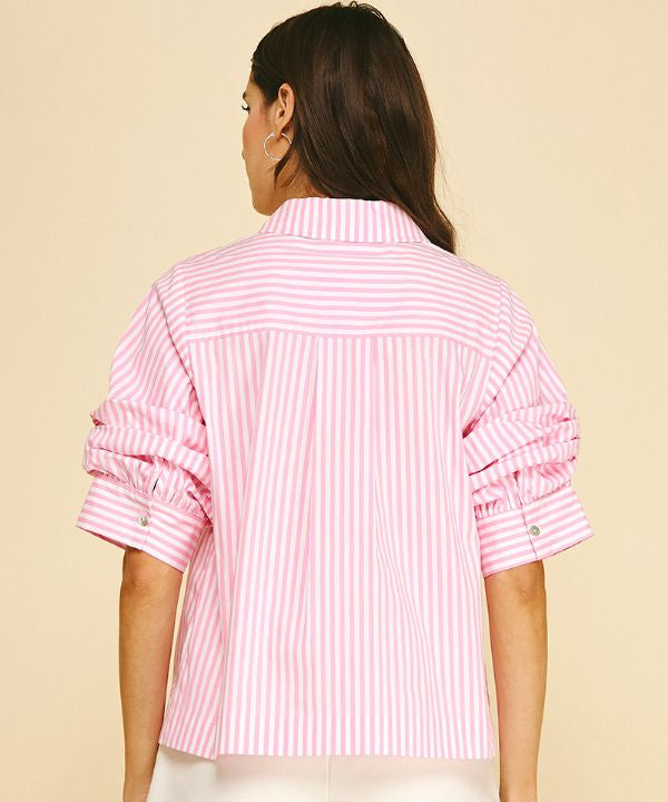 Pink & White Striped Button-Up