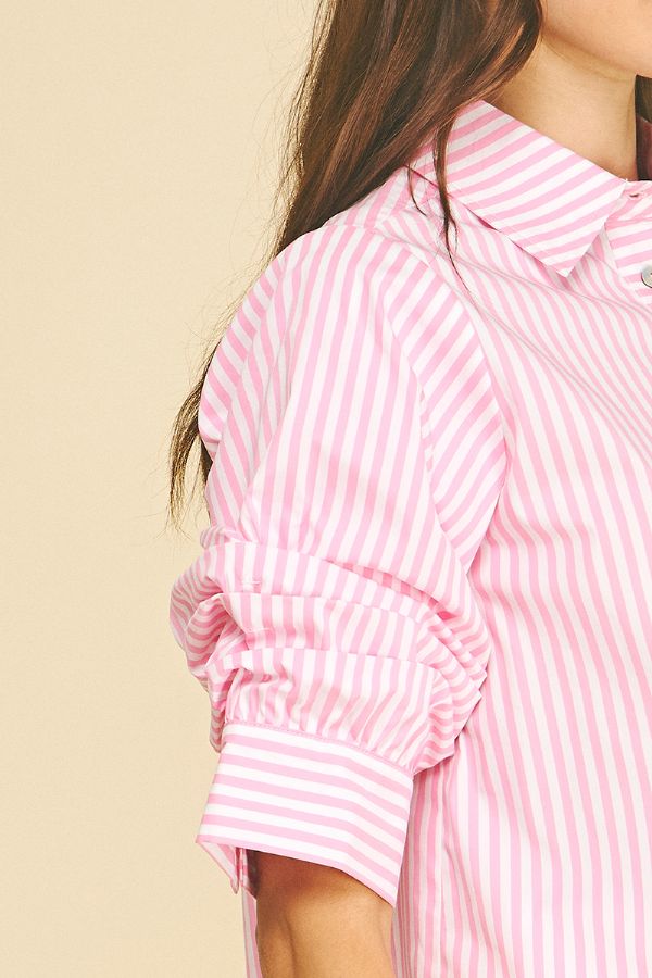 Pink & White Striped Button-Up