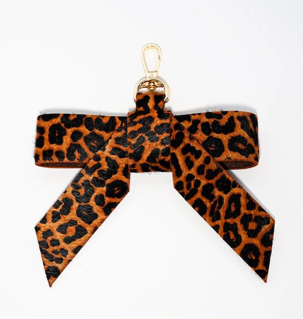 Leopard Print Leather Suede Bow Bag Charm