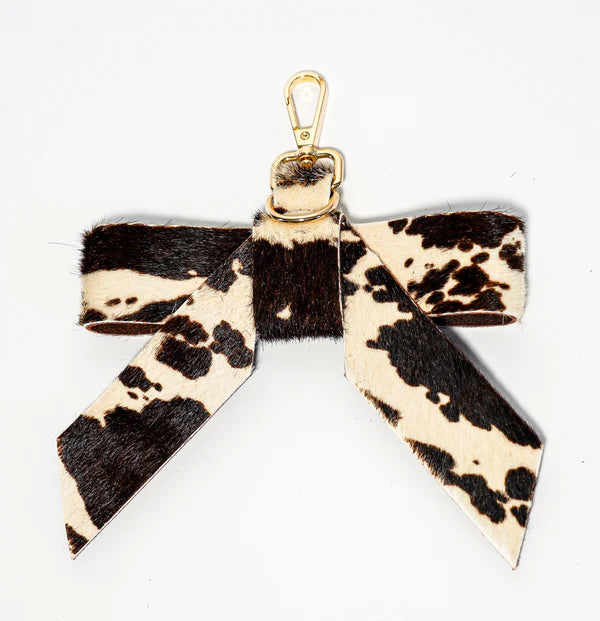 Cow Print Leather Suede Bow Bag Charm