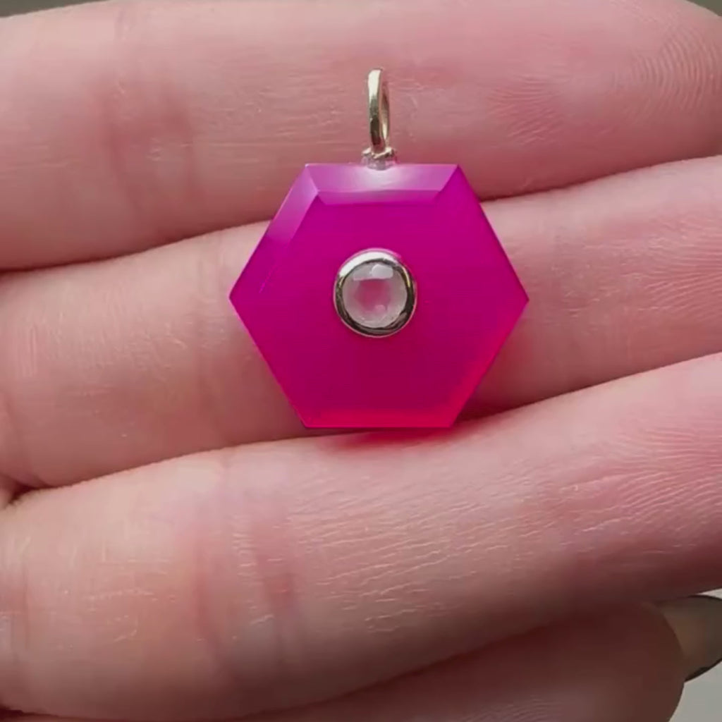 Pink Agate Hexagon Charm