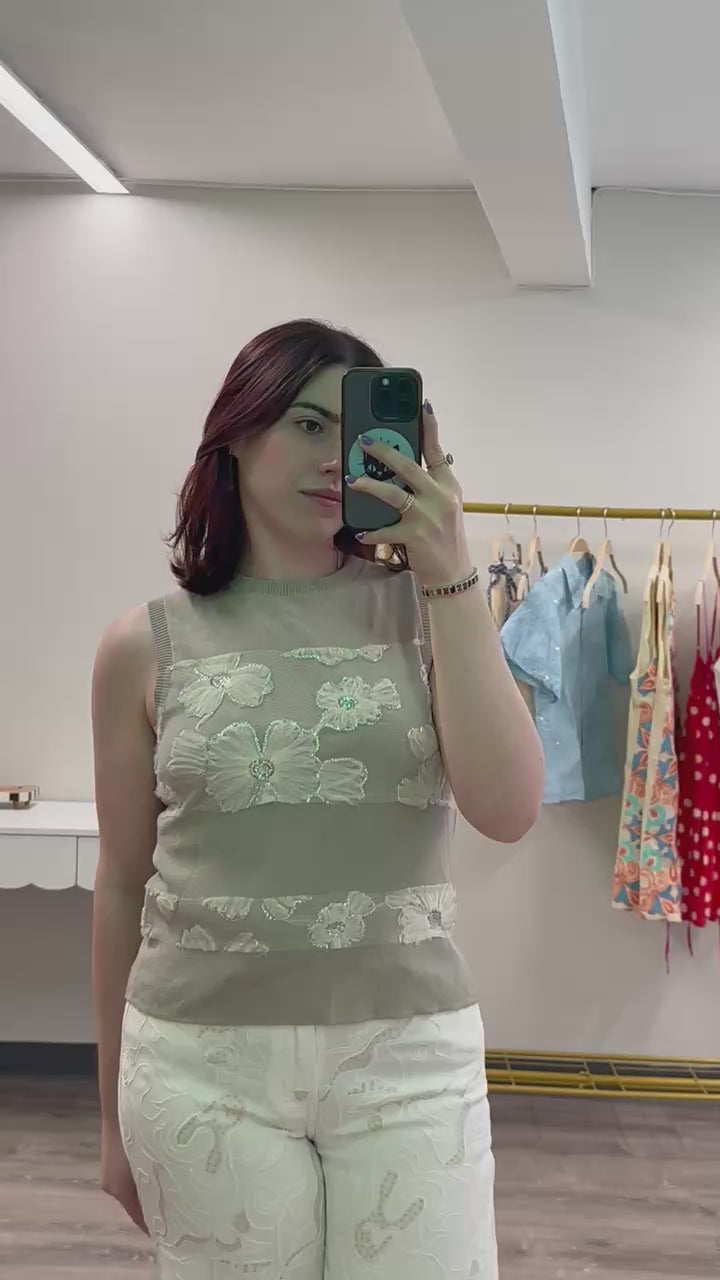Sand Floral Knit Top