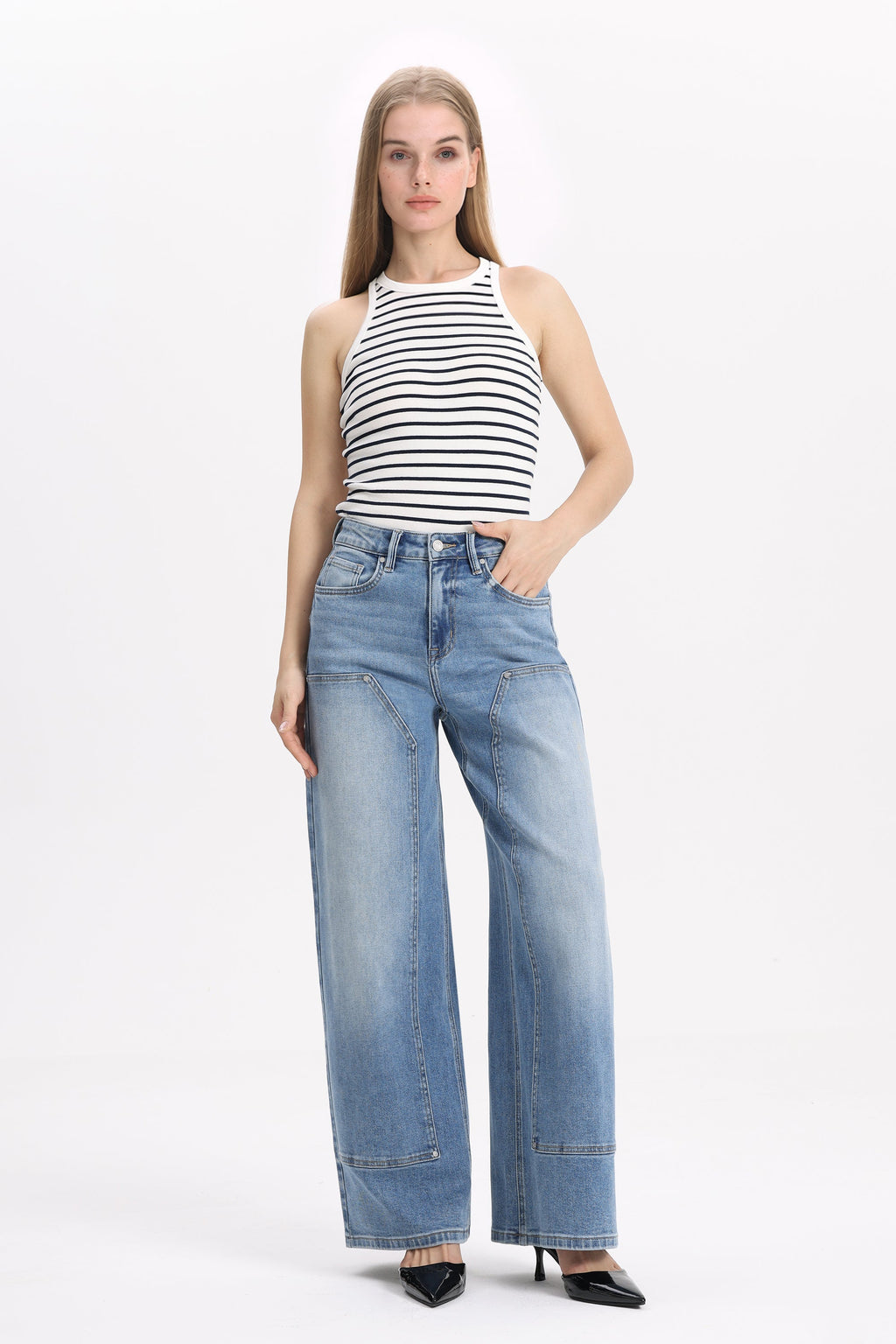 High Rise Barrel Wide Leg Jeans