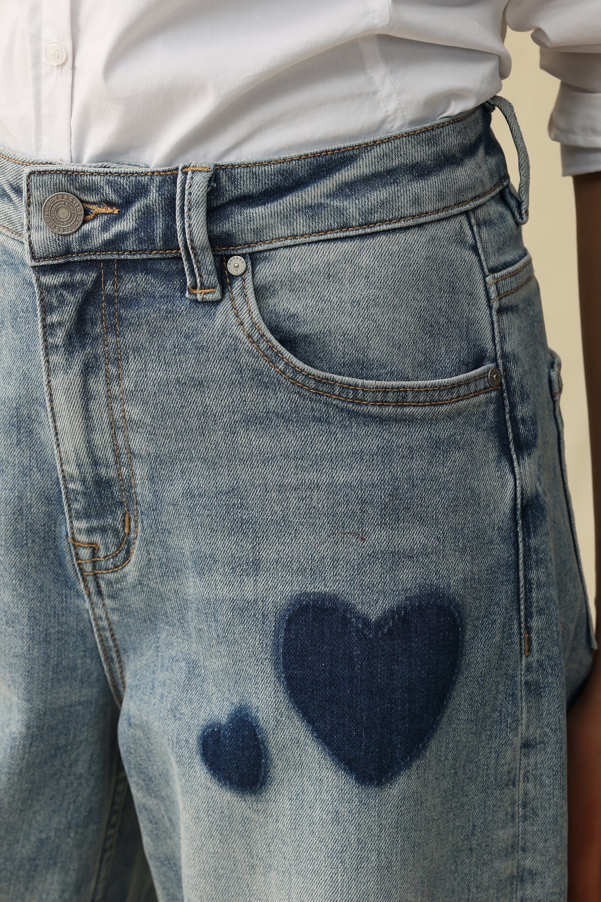 Heart Print High-Rise Barrel Jeans